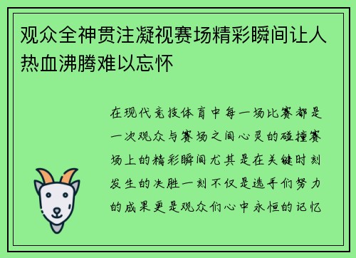 观众全神贯注凝视赛场精彩瞬间让人热血沸腾难以忘怀